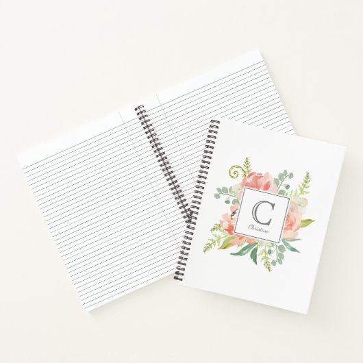 桃とクリーム水色フローラとモノグラム ノートブック (内部)