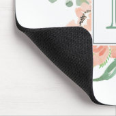 桃とクリーム水色フローラとモノグラム マウスパッド (コーナー)