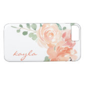 桃とクリーム水色フローラとモノグラム Case-Mate iPhoneケース (裏面(横))