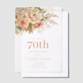 桃とクリーム色の水彩花柄 70歳の誕生日 ベラム紙招待状 (オフセット)