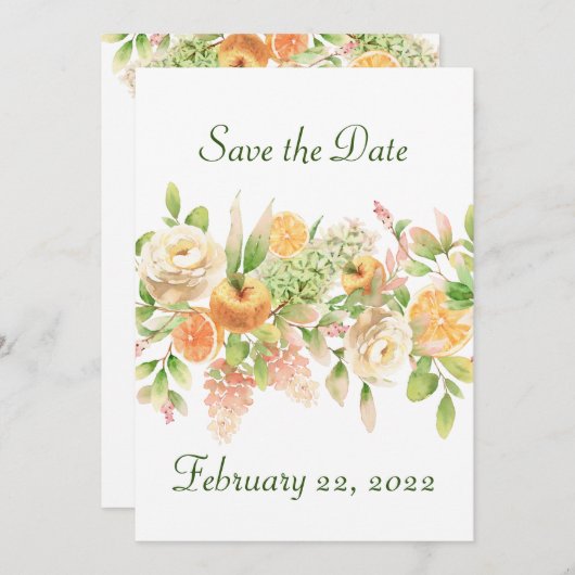 桃とクリーム花と果物 セーブザデート (正面/裏面)