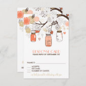 桃とゴールドのメイソンジャー 春の花 RSVP カード (正面/裏面)