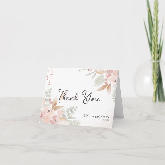 桃とサボテンの水彩花 ブライダルシャワーの感謝カード サンキューカード (正面)