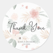 桃とサボリの水彩花 ブライダルシャワー ラウンドシール (正面)