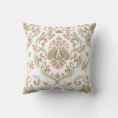 桃とセージ緑のダマスク花のパターンエレガント クッション (裏面)