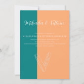 桃とターコイズのウェディング 招待状 (正面)