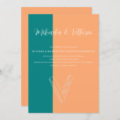 桃とターコイズのウェディング 招待状 (正面/裏面)