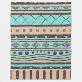 桃とターコイズの部族模様 フリースブランケット