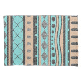 桃とターコイズの部族模様 枕カバー (正面左)