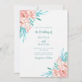 桃とターコイズフローラサマー結婚ズ 招待状 (正面)