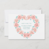 桃とターコイズフローラ結婚式RSVPカード サンキューカード (裏面)