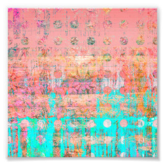 桃とターコイズ風化絵を描水玉模様 フォトプリント           