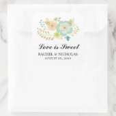 桃とティール（緑がかった色）の切り立った夏の花好き スクエアシール (バッグ)