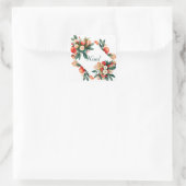 桃とティール(緑がかった色)フルーツと花クリスマス スクエアシール (バッグ)