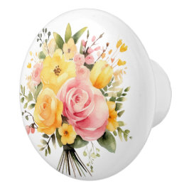 桃とピンクのバラの美しい茎 セラミックノブ