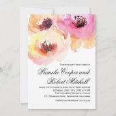 桃とピンクの水の色のフローラ結婚ズ 招待状 (正面)