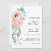 桃とピンクの水の色のフローラ結婚ズ 招待状 (正面)