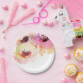 桃とピンクの水の色のフローラ ペーパープレート (パーティー)