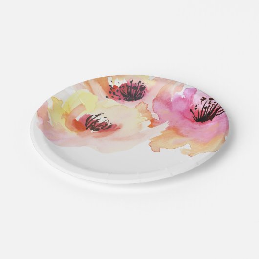 桃とピンクの水の色のフローラ ペーパープレート (アングル)