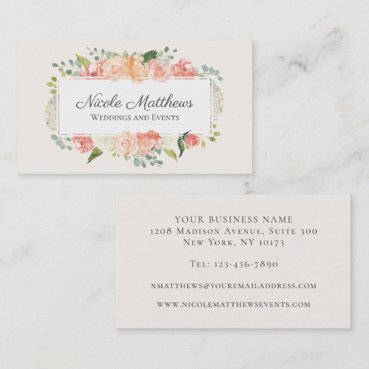 桃とピンクの水の色のフローラ 名刺 (正面/裏面)