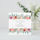 桃とピンクの水の色のモダン花結婚の 招待状 (スタンド正面)