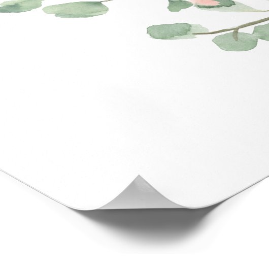 桃とピンクの水色のフローラウェルカムサイン ポスター (角)