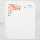 桃とピンクの水色のフローラ パーソナライズされた レターヘッド (正面/裏面)