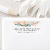 桃とピンクの水色の花エレガント ラベル (インサイチュ)