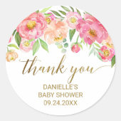 桃とピンクの牡丹の花ありがとうございました ラウンドシール (正面)