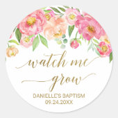 桃とピンクの牡丹の花が私の好意を成長するのを見る ラウンドシール (正面)