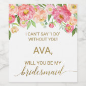 桃とピンクの牡丹の花の花嫁提案 ワインラベル (シングルラベル)