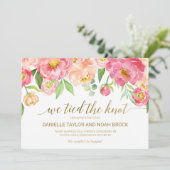 桃とピンクの牡丹の花の駆け落ち発表 案内状 (スタンド正面)