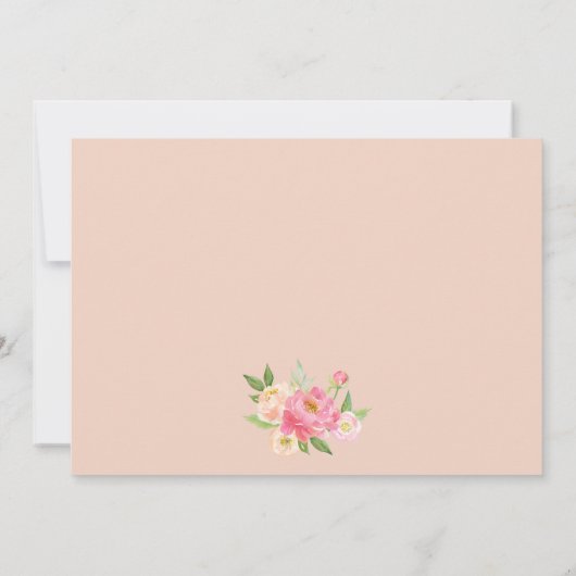 桃とピンクの牡丹の花の駆け落ち発表 案内状 (裏面)