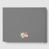 桃とピンクの牡丹の花グレー結婚ズ ゲストブック (裏面)
