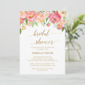桃とピンクの牡丹の花ブライダルシャワー 招待状 (スタンド正面)
