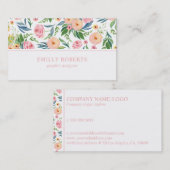 桃とピンクの牡丹の花柄 名刺 (正面/裏面)