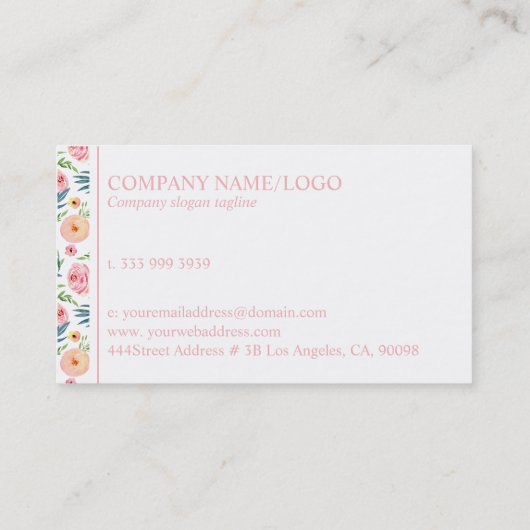 桃とピンクの牡丹の花柄 名刺 (裏面)