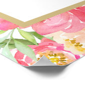 桃とピンクの牡丹の花結婚のフォトプロップフレーム ポスター (角)