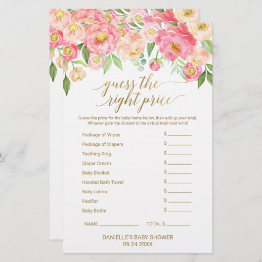 桃とピンクの牡丹は正しい価格のゲームを推測 (正面/裏面)