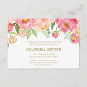 桃とピンクの牡丹ウェディングレセプションカード エンクロージャーカード (正面)