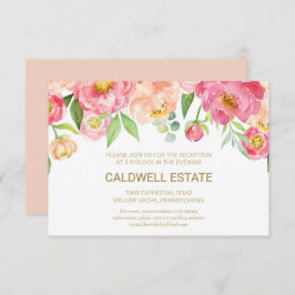 桃とピンクの牡丹ウェディングレセプションカード エンクロージャーカード