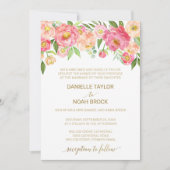 桃とピンクの牡丹フォーマルの結婚花 招待状 (正面)