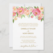 桃とピンクの牡丹フォーマルの結婚花 招待状 (正面)