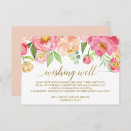 桃とピンクの牡丹結婚の花が願う エンクロージャーカード