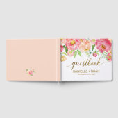 桃とピンクの牡丹結婚の花 ゲストブック (全面)