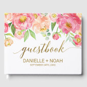 桃とピンクの牡丹結婚の花 ゲストブック (正面)
