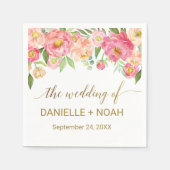 桃とピンクの牡丹結婚の花 スタンダードカクテルナプキン (正面)