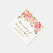 桃とピンクの牡丹結婚の花 スタンダードカクテルナプキン (角)