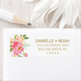 桃とピンクの牡丹結婚の花 ラベル