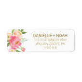 桃とピンクの牡丹結婚の花 ラベル (正面)